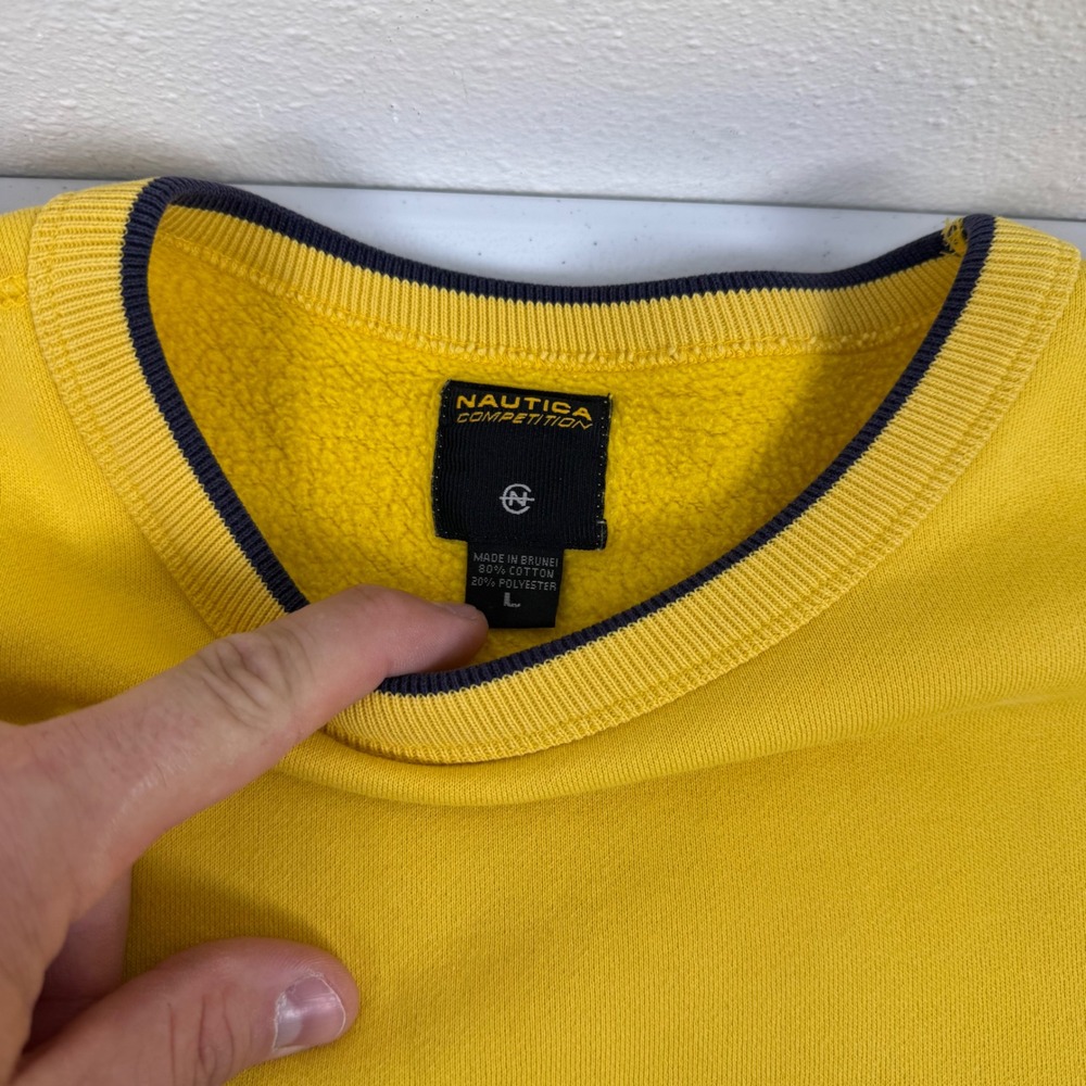 Nautica Competition Yellow Embroidered Logo Crewneck‎ Sweatshirt Men's Large - Picture 3 of 9